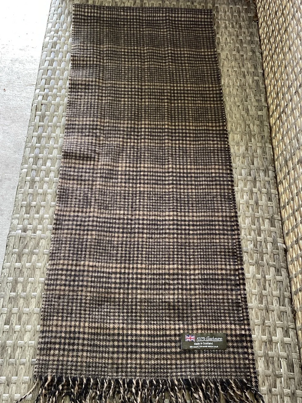 British Collection Brown Plaid Fringe Scarf 100% Cashmere Made In Scotland